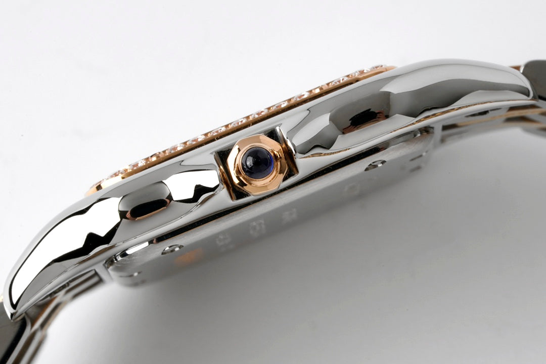 PANTHERE 27MM PINK GOLD SILVER CASE DIAMOND BEZEL WHITE DIAL