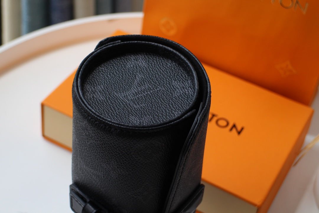 LV M47530 3 Watch Case Black Monogram Eclipse Canvas & Cowhide HW