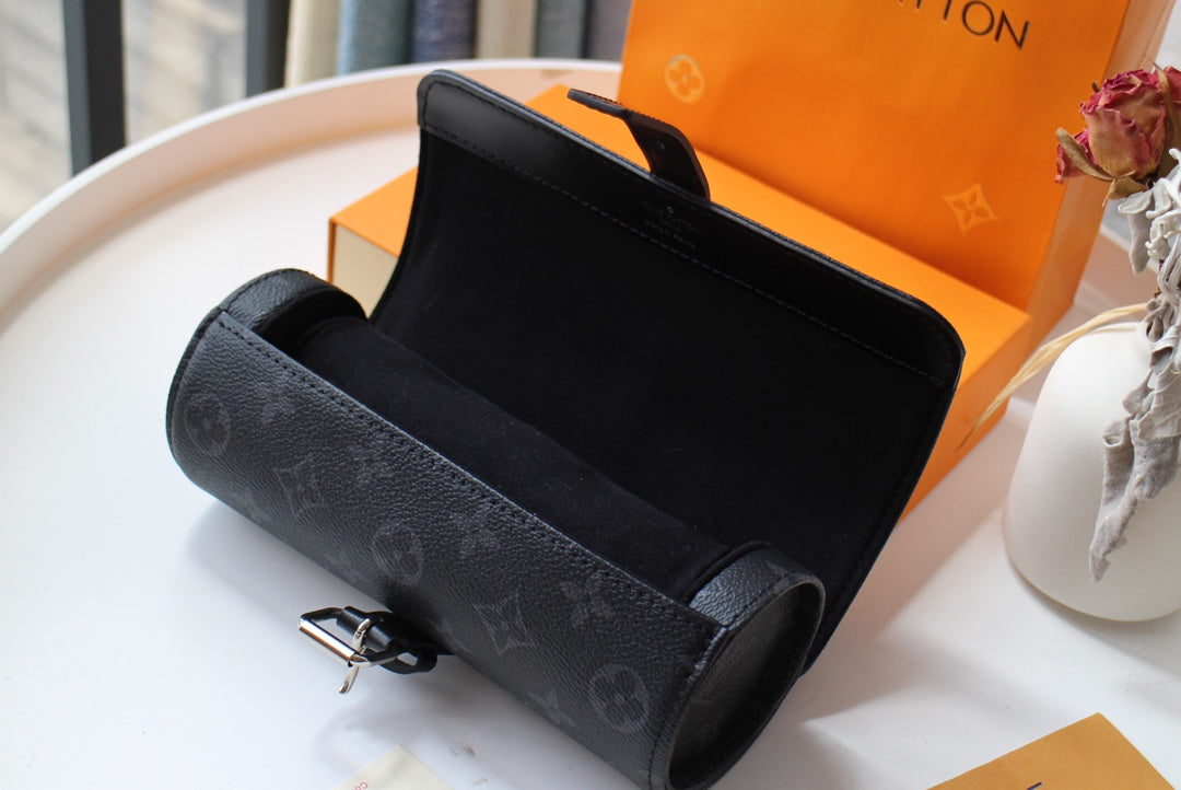 LV M47530 3 Watch Case Black Monogram Eclipse Canvas & Cowhide HW