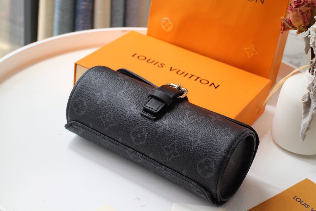 LV M47530 3 Watch Case Black Monogram Eclipse Canvas & Cowhide HW