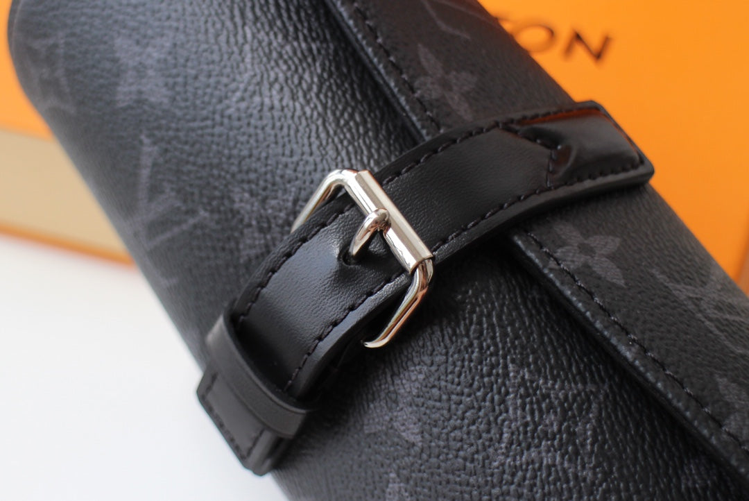 LV M47530 3 Watch Case Black Monogram Eclipse Canvas & Cowhide HW