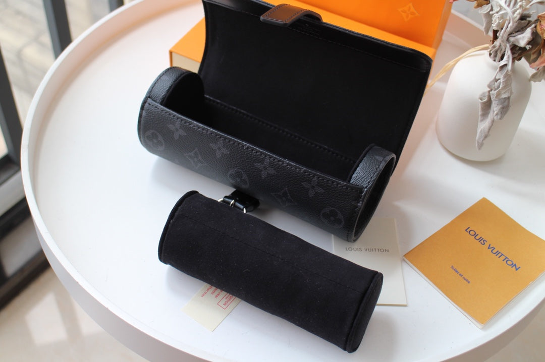 LV M47530 3 Watch Case Black Monogram Eclipse Canvas & Cowhide HW