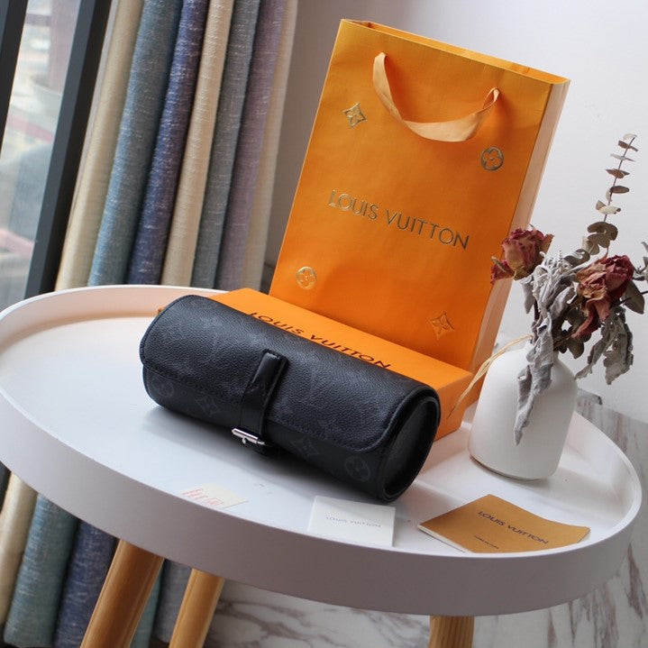 LV M47530 3 Watch Case Black Monogram Eclipse Canvas & Cowhide HW