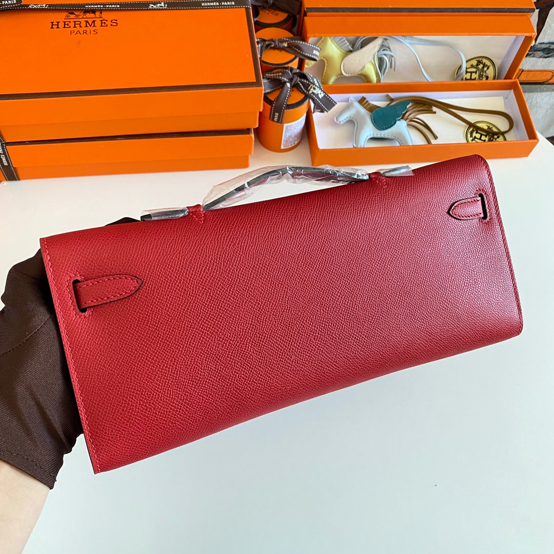 HM Kelly Cut 31 Red Epsom Leather Silver Hardware 229050
