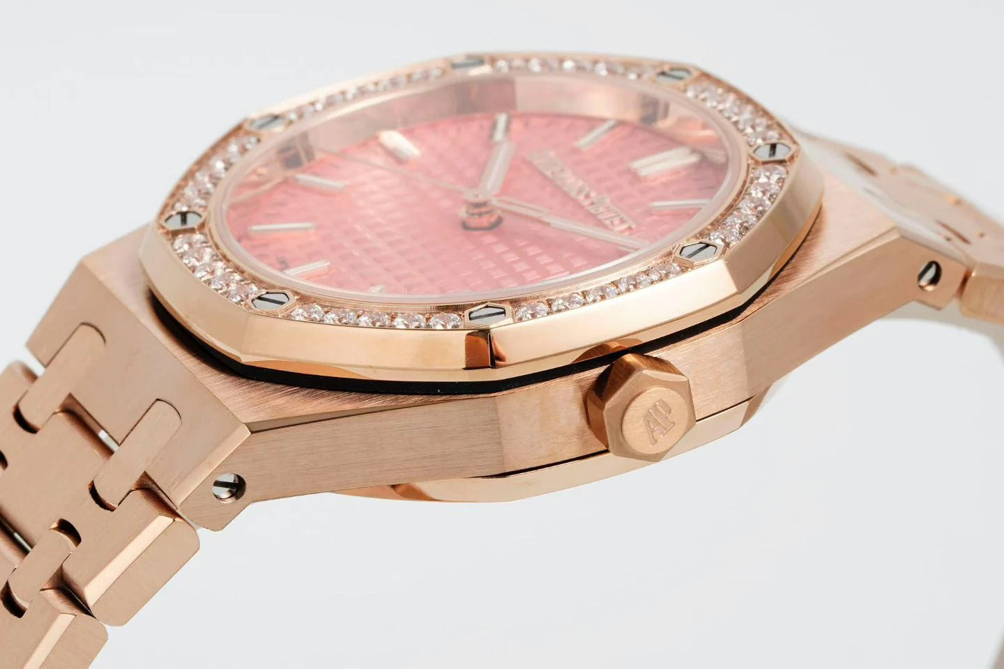 Audemars Piguet Royal Oak 34mm Pink Dial Pink Gold Case Diamond Bezel