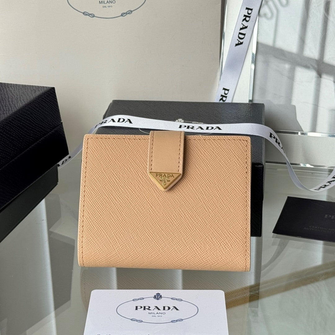 Pra 1MV204 Small Wallet Caramel Saffiano & Smooth Leather