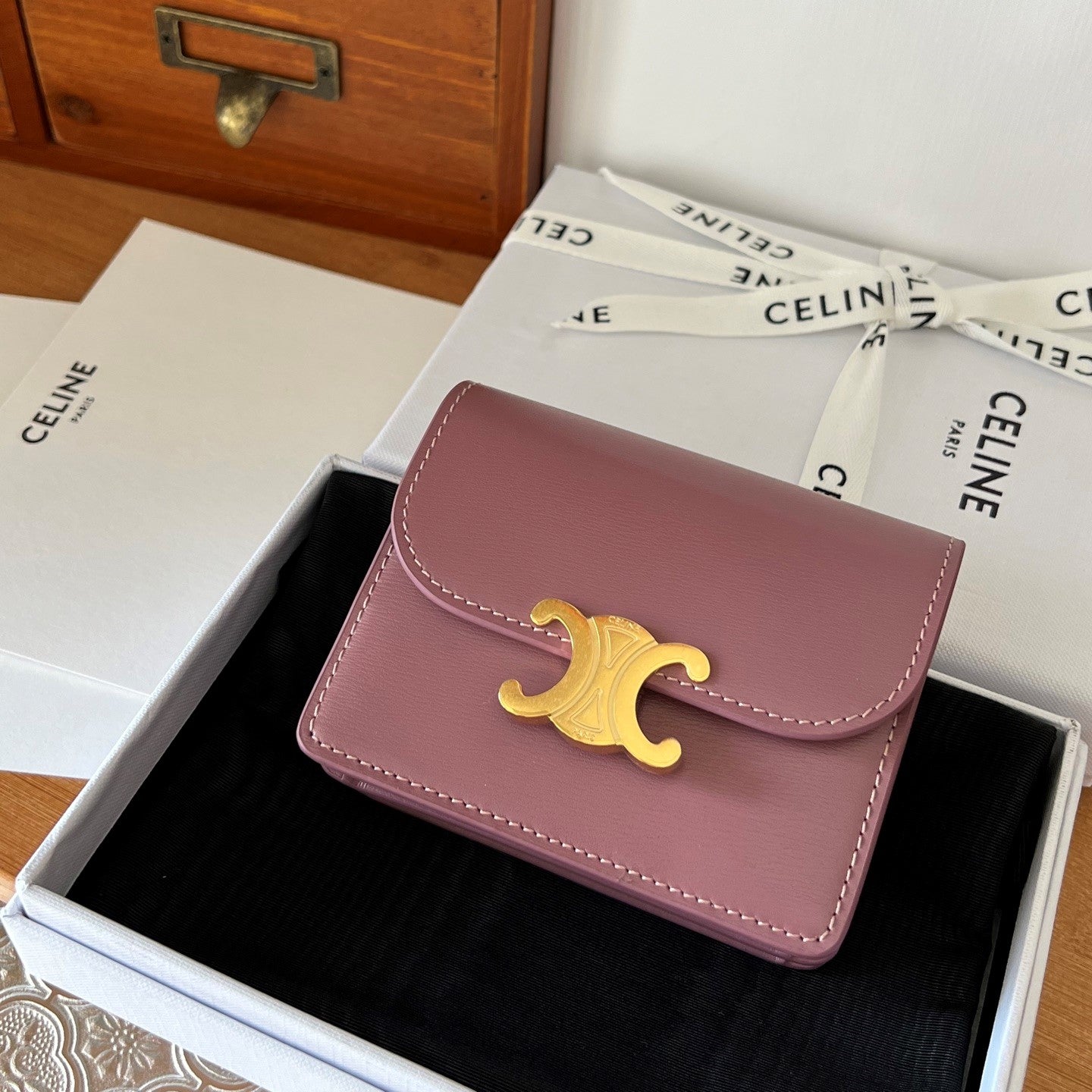 TRIOMPHE Business Card Holder Pink Cowhide GHW