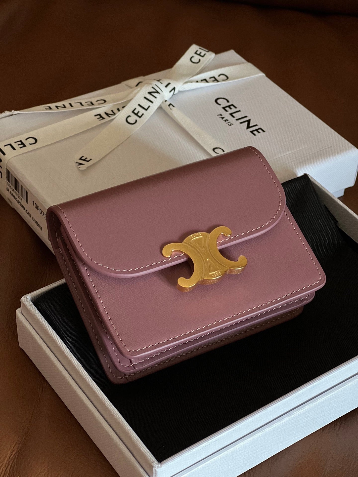 TRIOMPHE Business Card Holder Pink Cowhide GHW