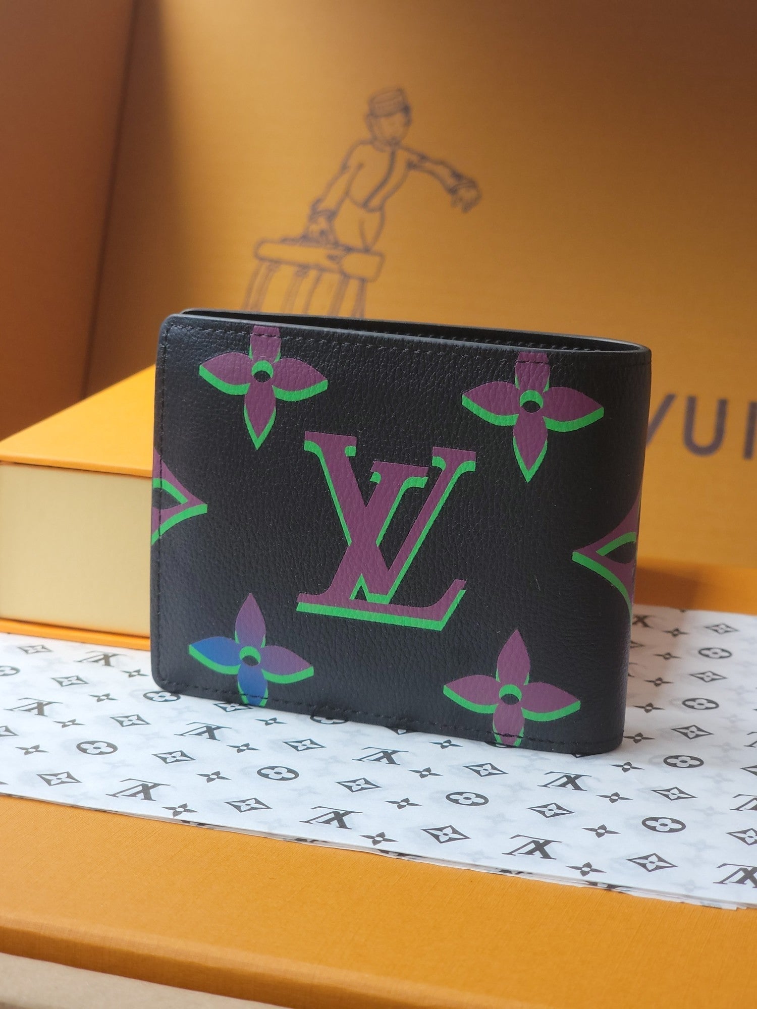 LV M82297 Multiple Wallet Black Borealis Monogram Cowhide