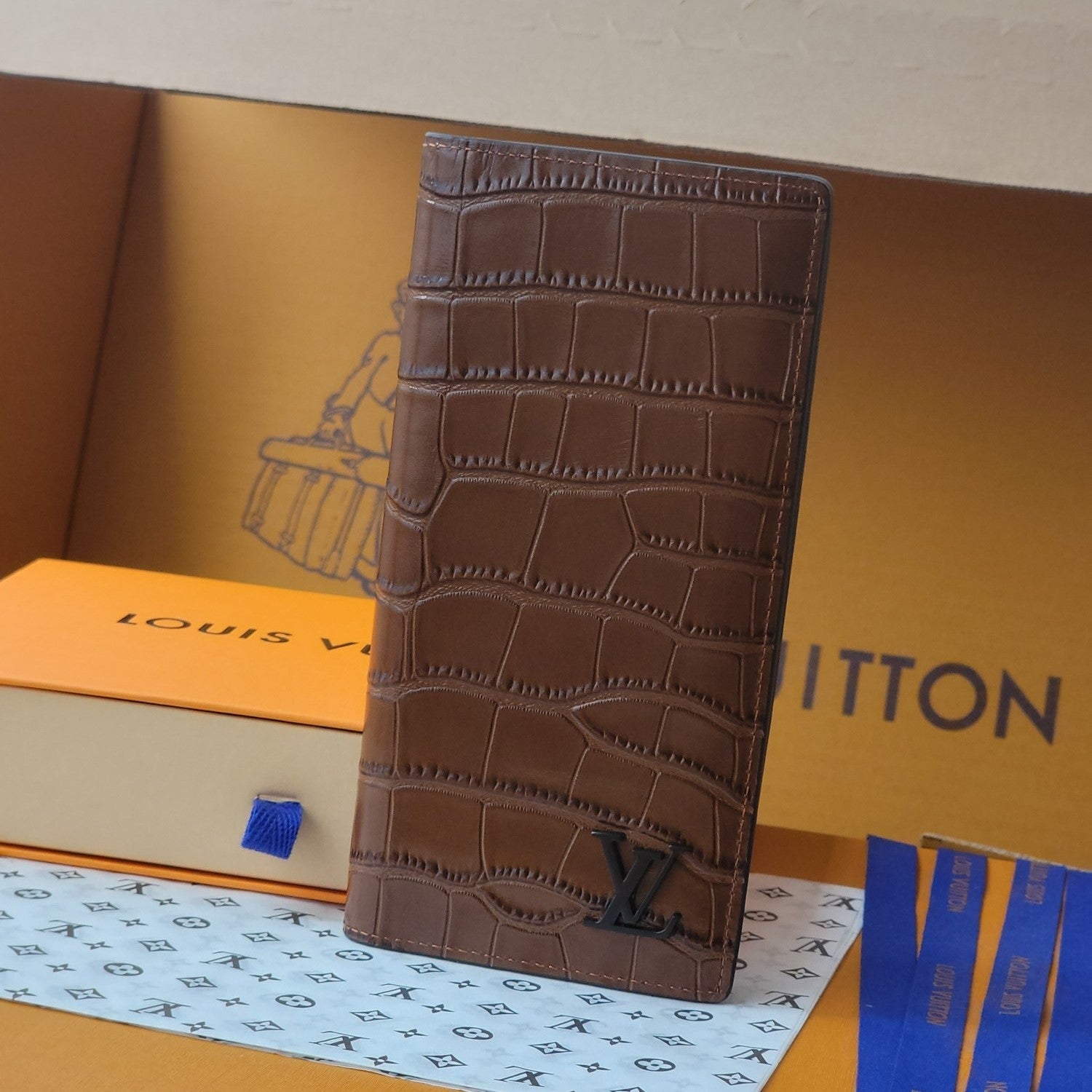 LV M81830 Brazza Wallet Brown Crocodile Leather