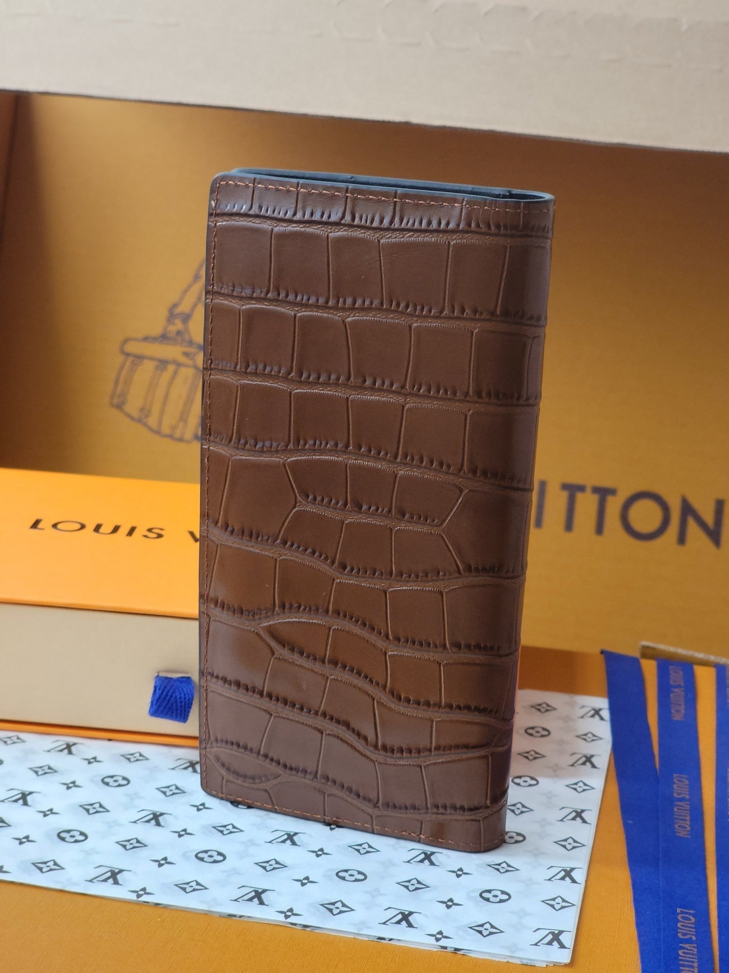 LV M81830 Brazza Wallet Brown Crocodile Leather