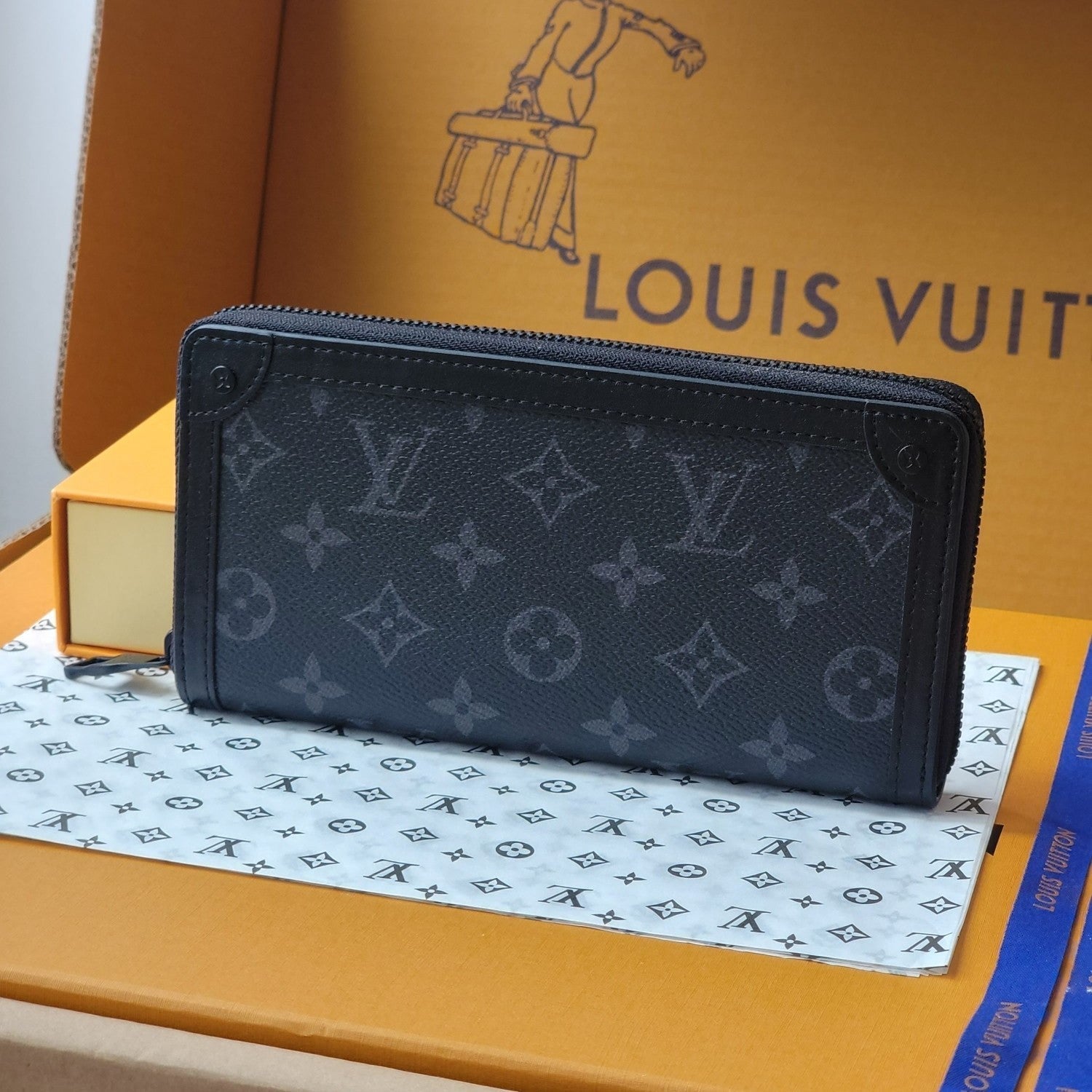 LV Trunk Zippy Wallet Black Monogram Eclipse Canvas