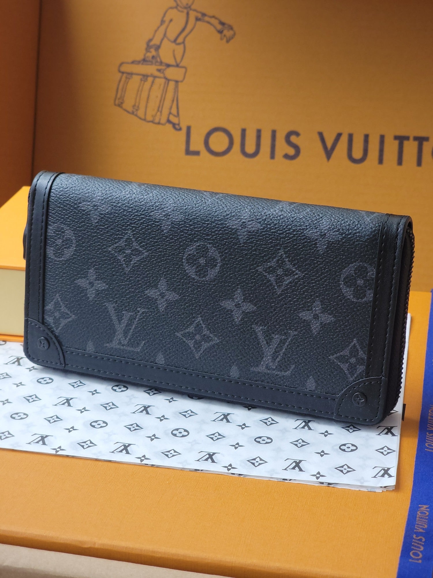 LV Trunk Zippy Wallet Black Monogram Eclipse Canvas