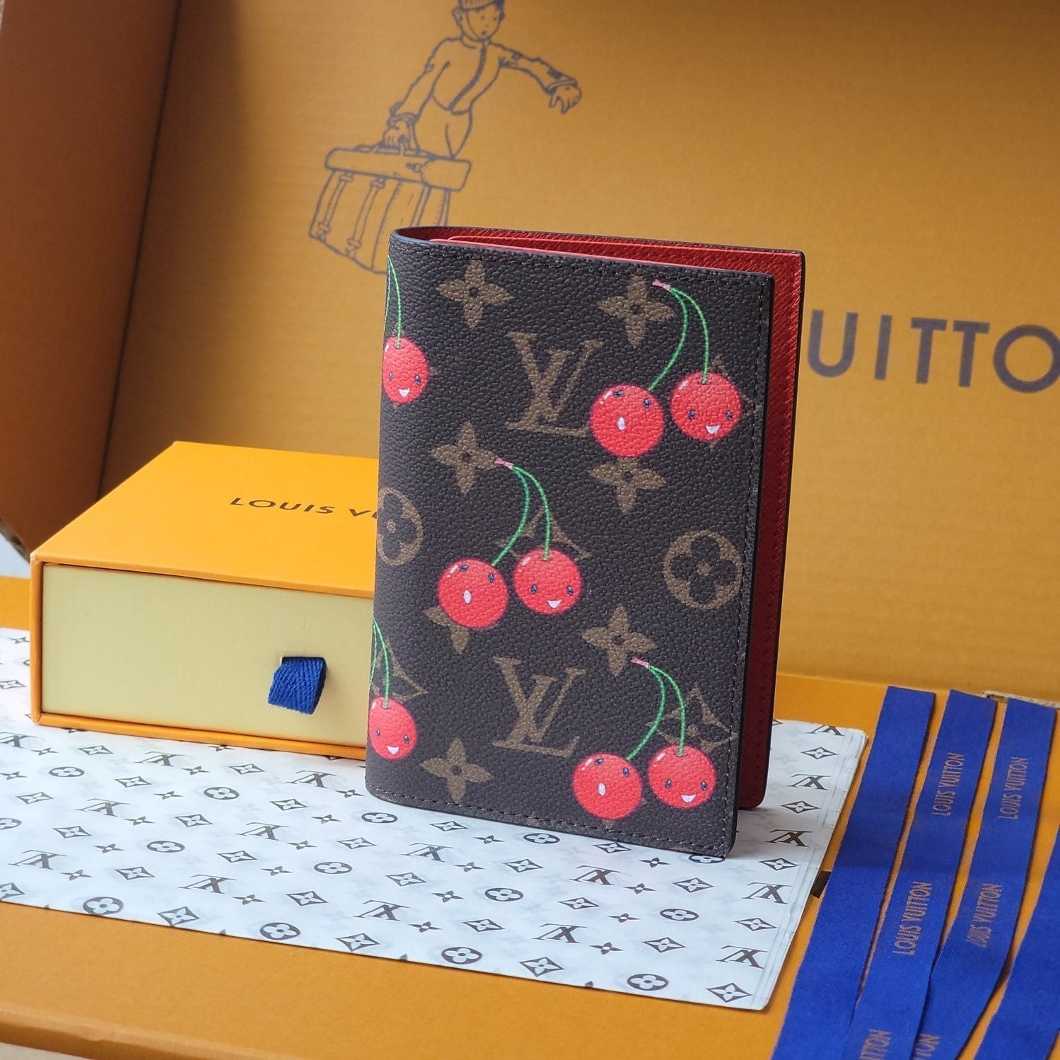 LV x TM Passport Cover Brown Monogram Canvas With Cherry Motif