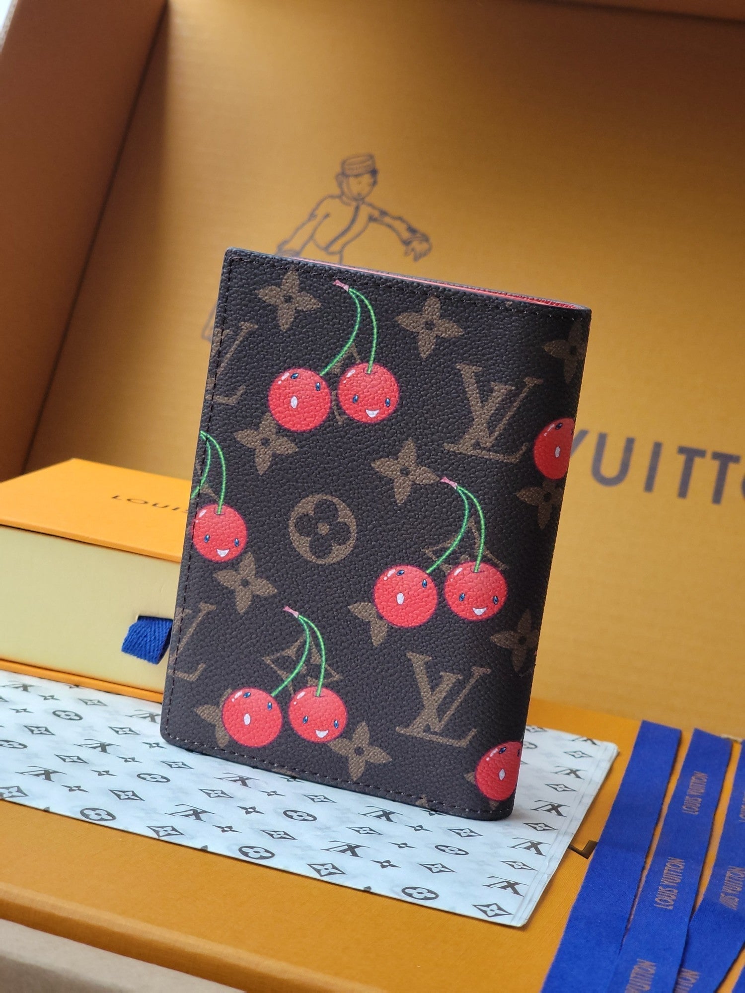 LV x TM Passport Cover Brown Monogram Canvas With Cherry Motif