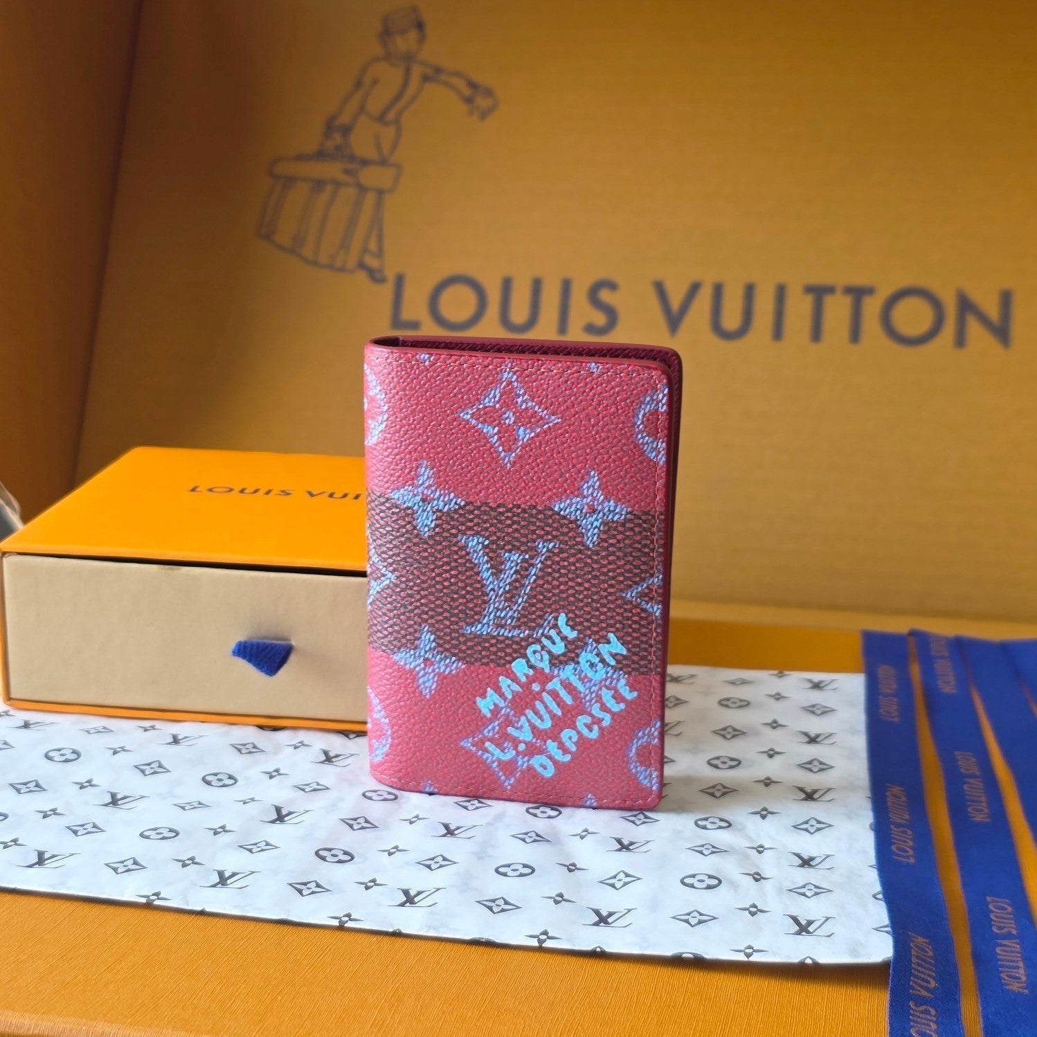 LV Pocket Organizer Red Black Cowhide