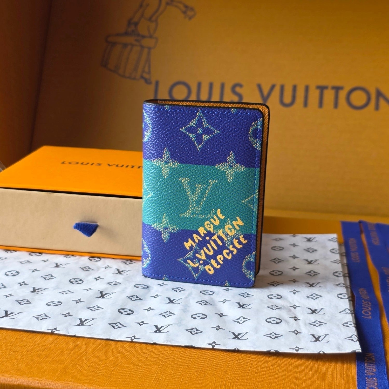 LV Pocket Organizer Dark Blue Teal Green Cowhide