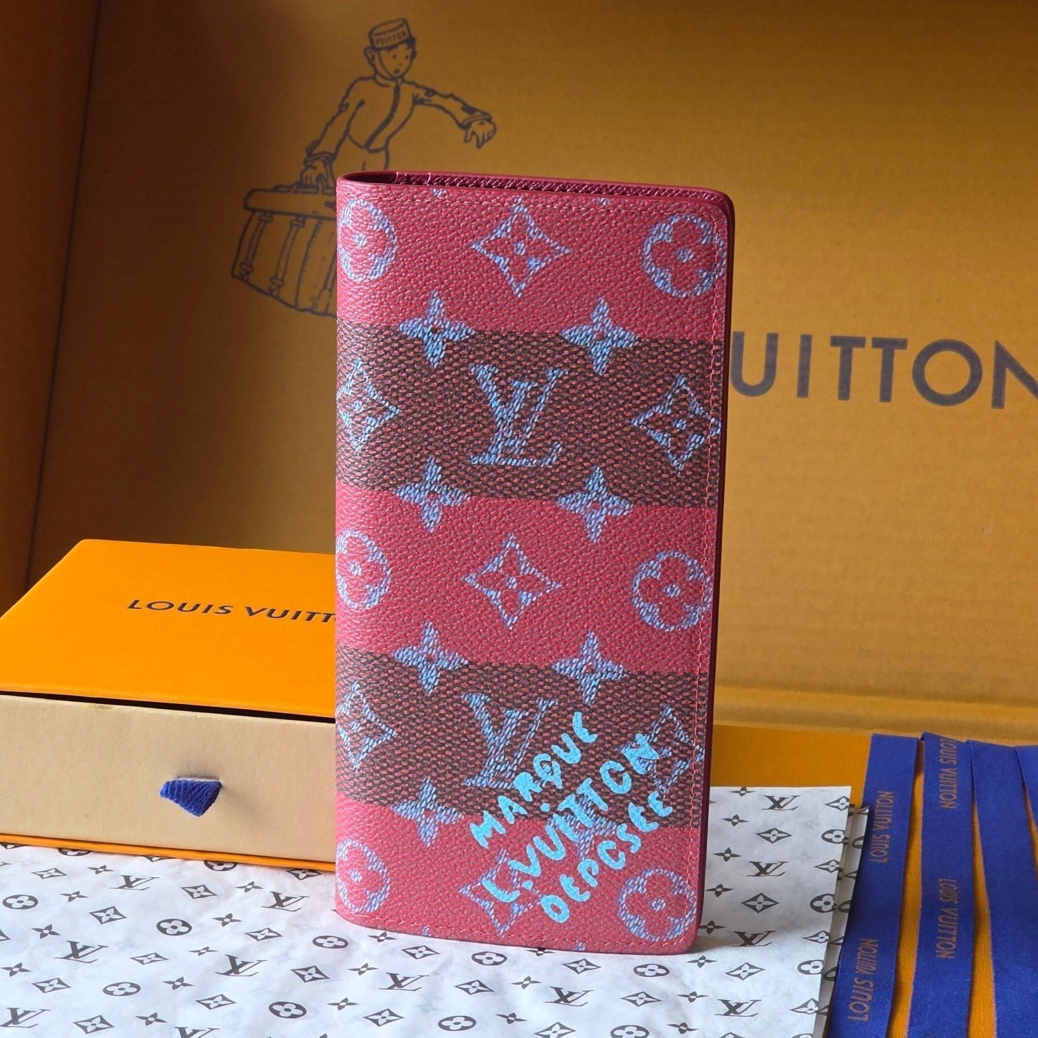 LV Brazza Wallet Red Black Cowhide