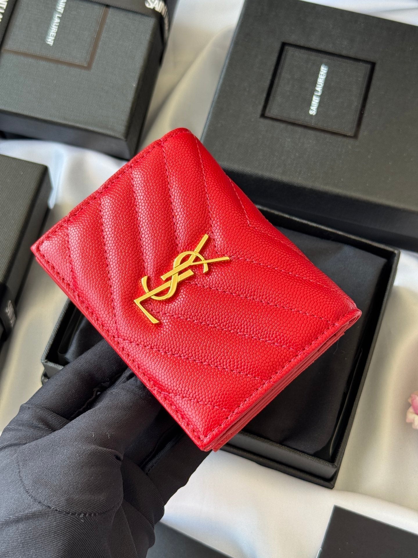 YSL Wallet Red Gold Cowhide 240592
