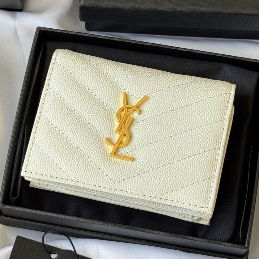 YSL Wallet White Gold Cowhide 240578