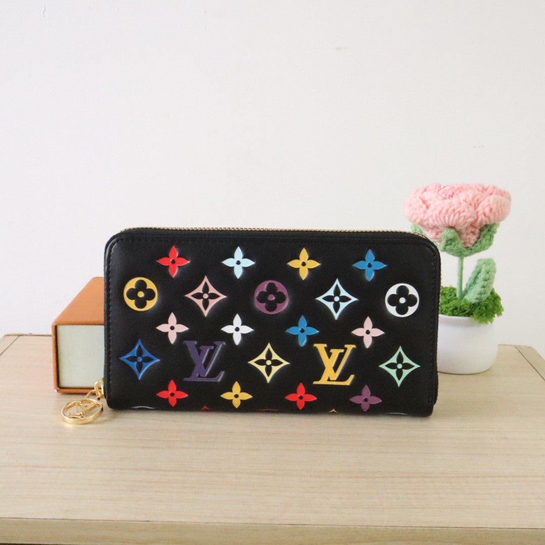 LV × TM Zippy Wallet 19.5cm Multicolor Monogram Embossed Lambskin GHW