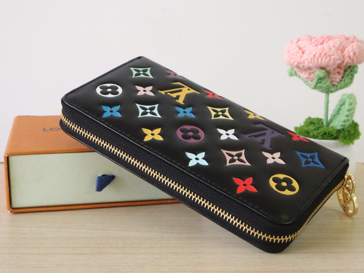 LV × TM Zippy Wallet 19.5cm Multicolor Monogram Embossed Lambskin GHW