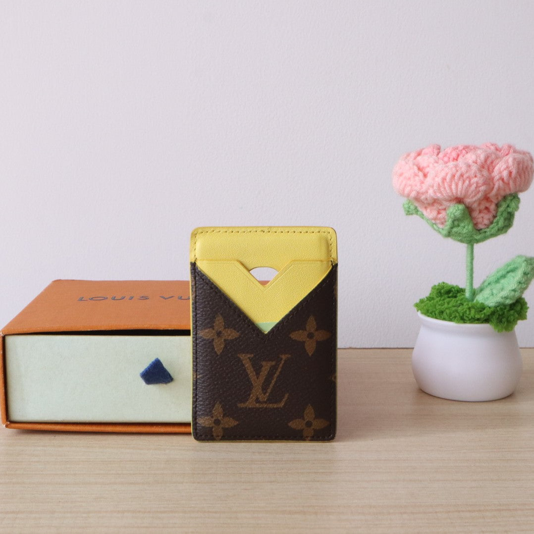 LV Porte-Cartes Magnet Brown Yellow Monogram Canvas & Cowhide