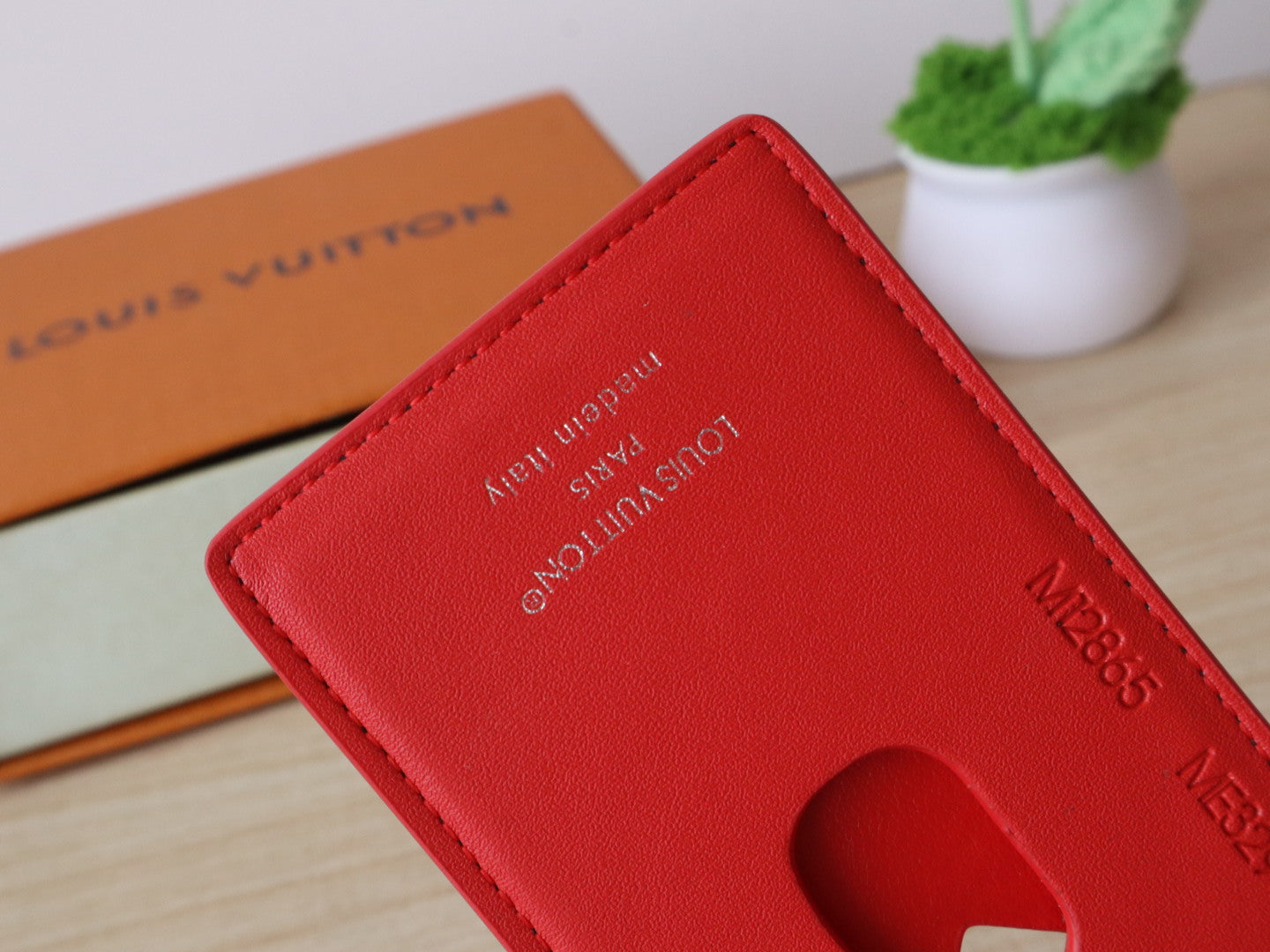 LV Porte-Cartes Magnet Brown Red Monogram Canvas & Cowhide