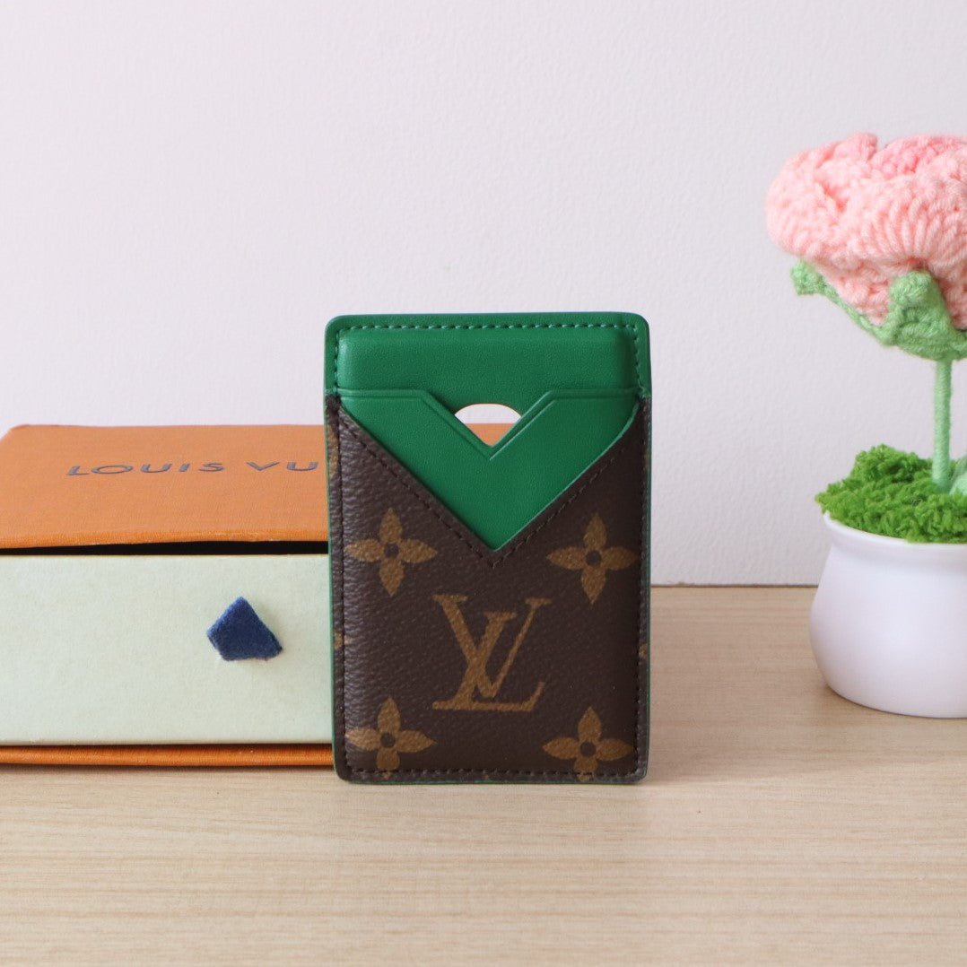 LV Porte-Cartes Magnet Brown Green Monogram Canvas & Cowhide