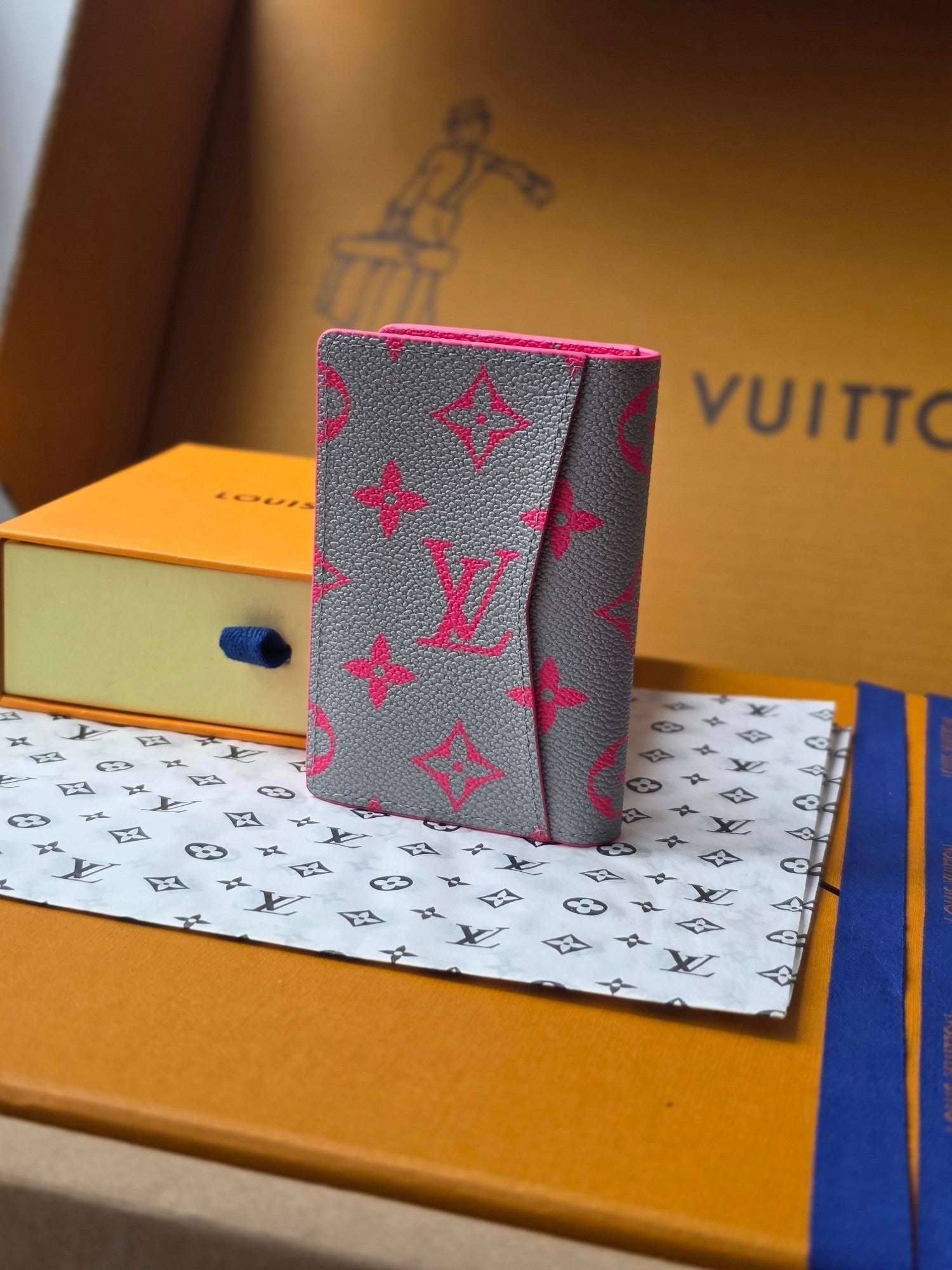 LV M15027 Pocket Organizer Pink Gray Monogram Glow Canvas & Cowhide