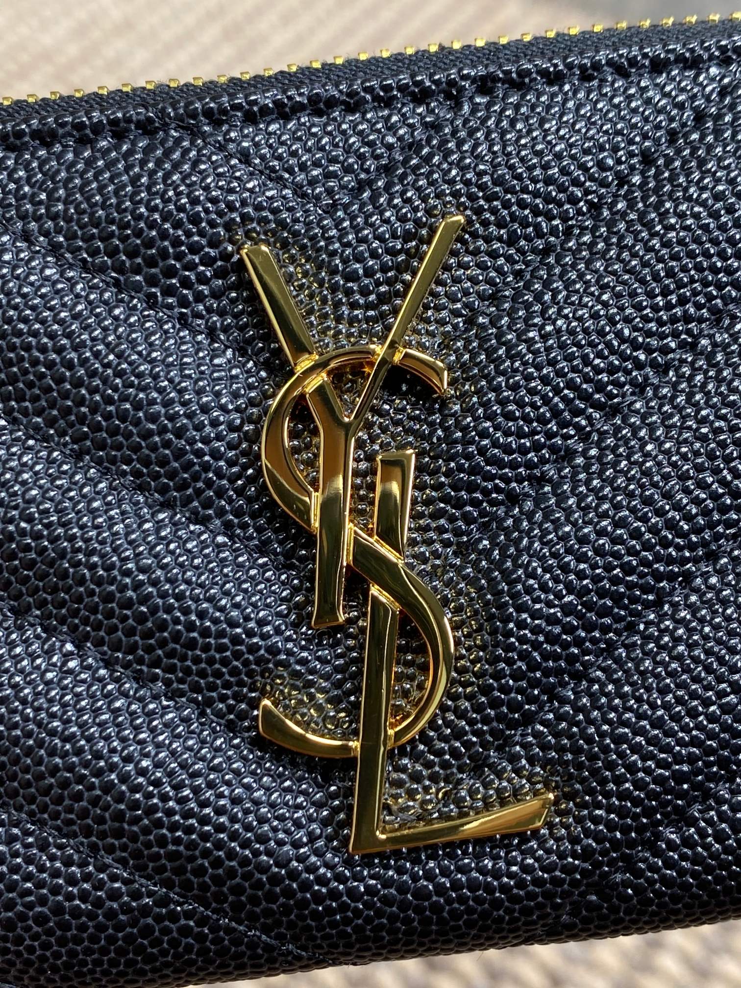 YSL Hook & Chain Zipper Coin Purse Caviar Cowhide GHW