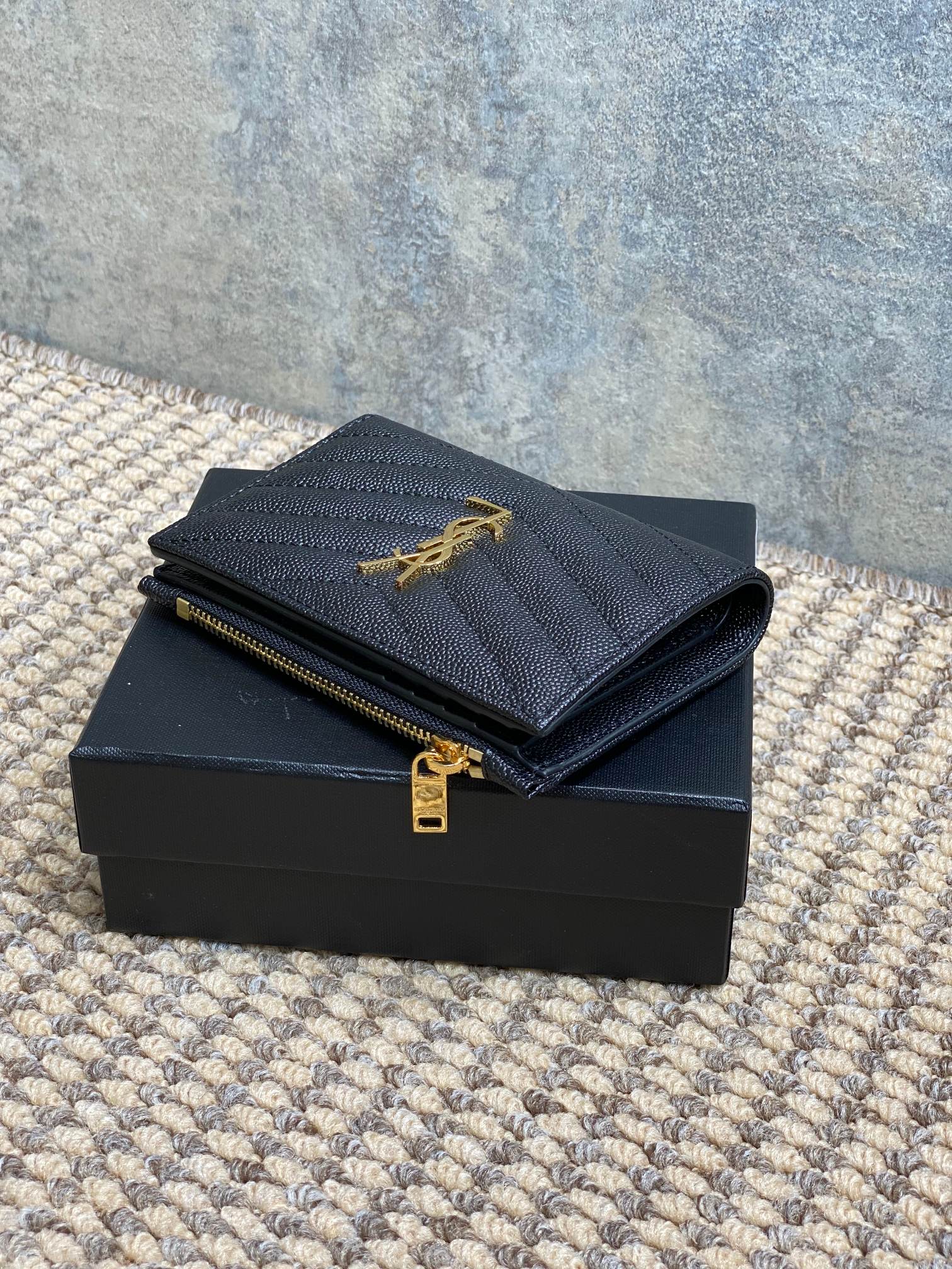 YSL Monogram Wallet Wallet 13cm Black Caviar Cowhide GHW