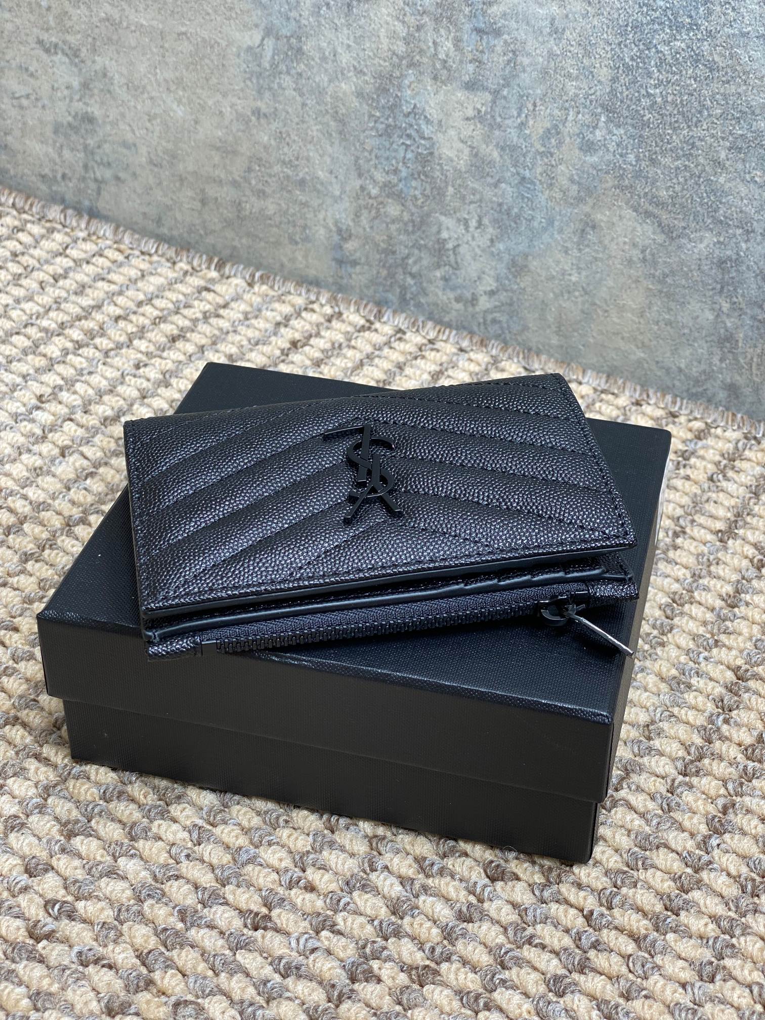 YSL Monogram Wallet Wallet 13cm Full Black Caviar Cowhide
