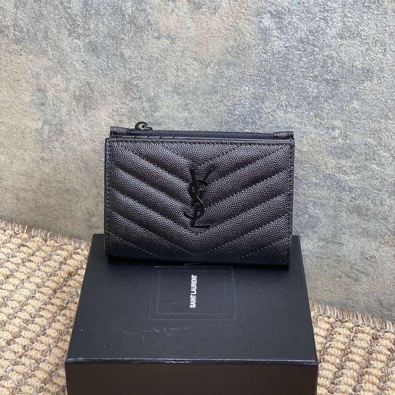 YSL Monogram Wallet Wallet 13cm Full Black Caviar Cowhide