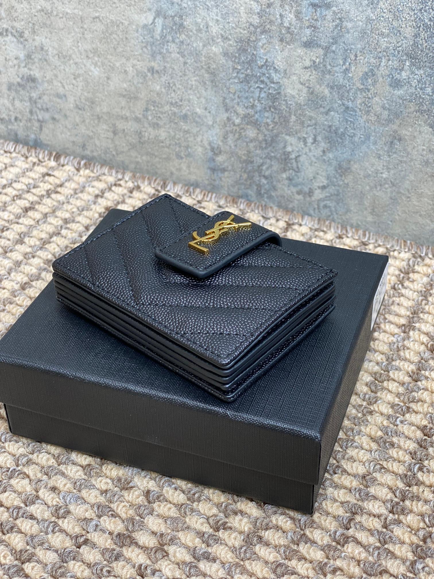 YSL Accordion Card Wallet Black 11cm Caviar Cowhide GHW