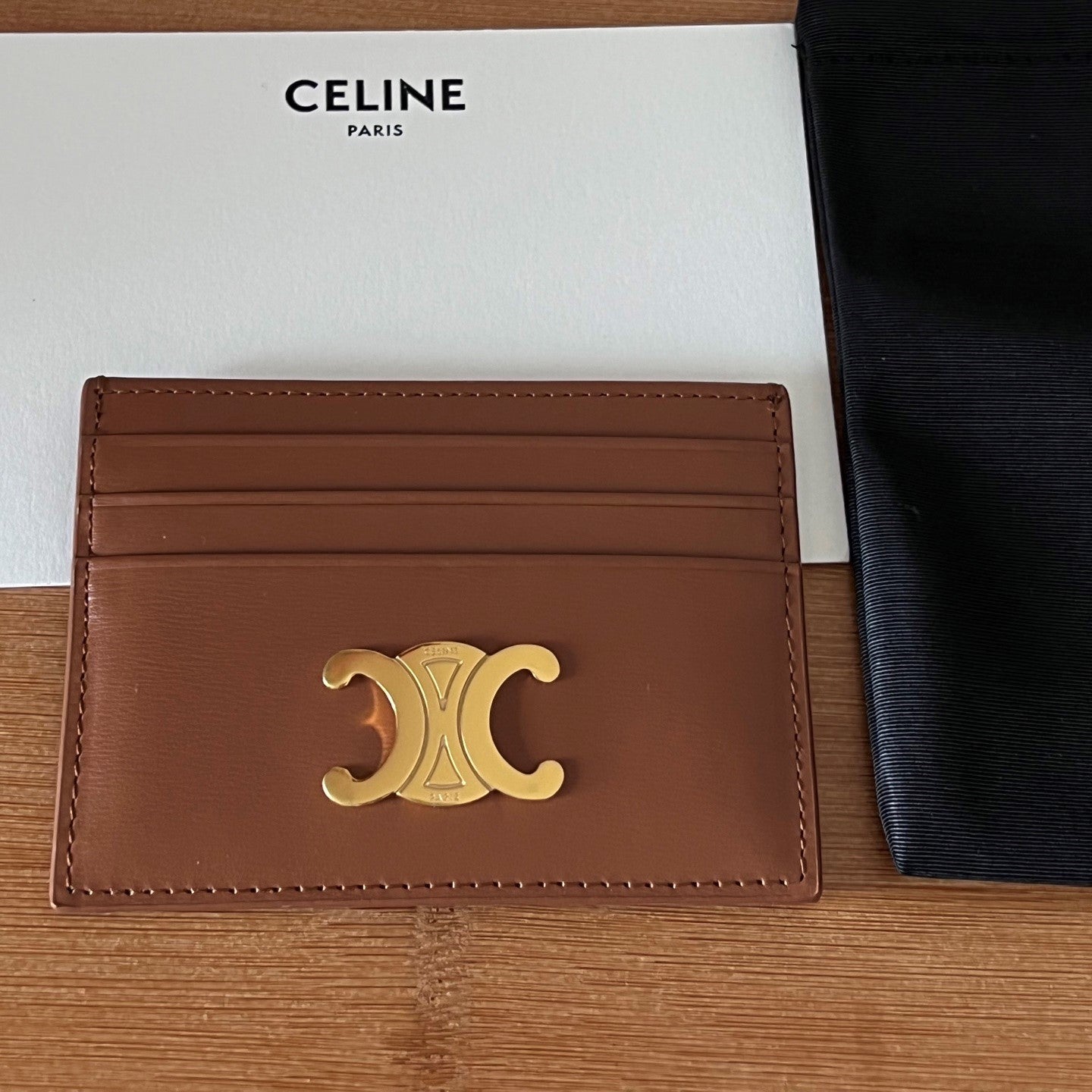 TRIOMPHE Card Holder Tan Cowhide& Fabric GHW