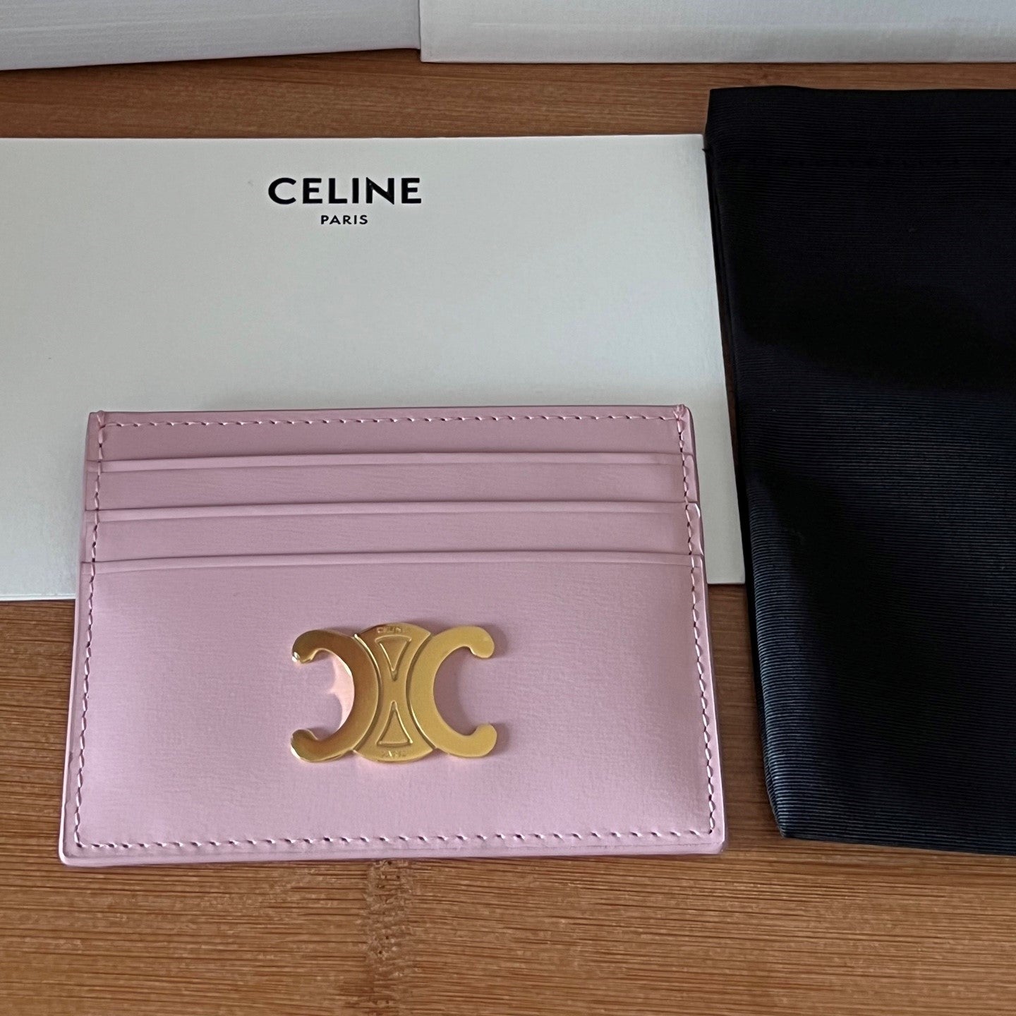 TRIOMPHE Card Holder Pink Cowhide& Fabric GHW