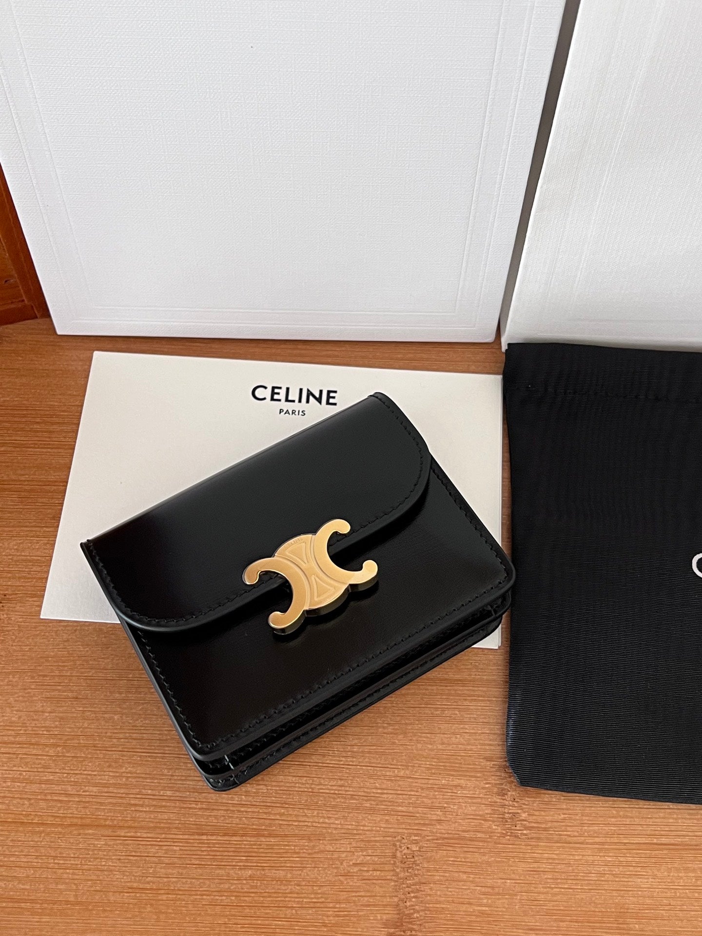 TRIOMPHE Business Card Holder Black Cowhide GHW