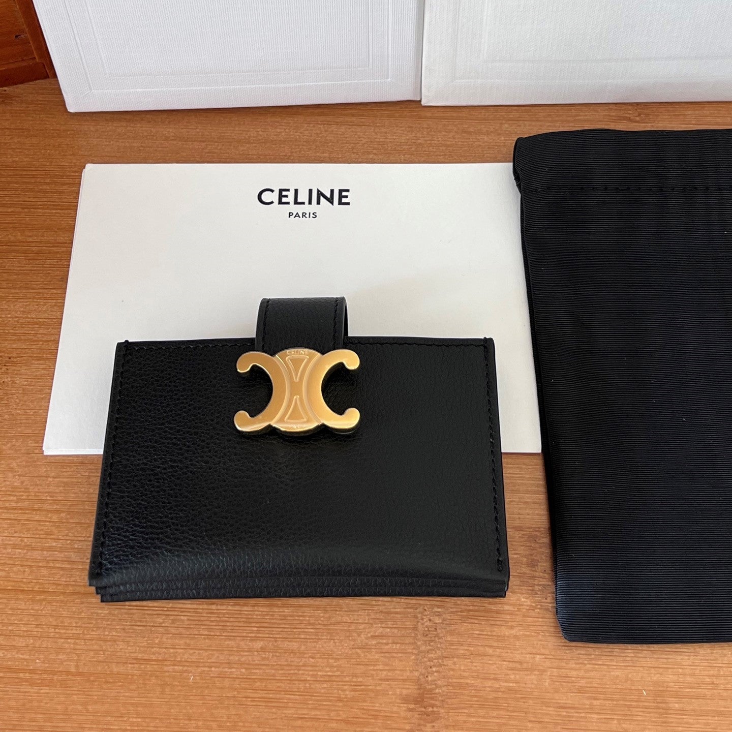 ACCORDEON 10N843 Card Holder Black Grain Cowhide GHW