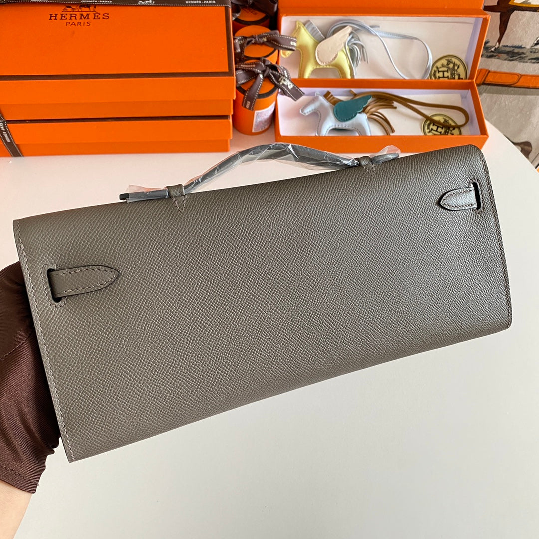 HM Kelly Cut 31 Fossil Gray Epsom Leather Gold Hardware 229052