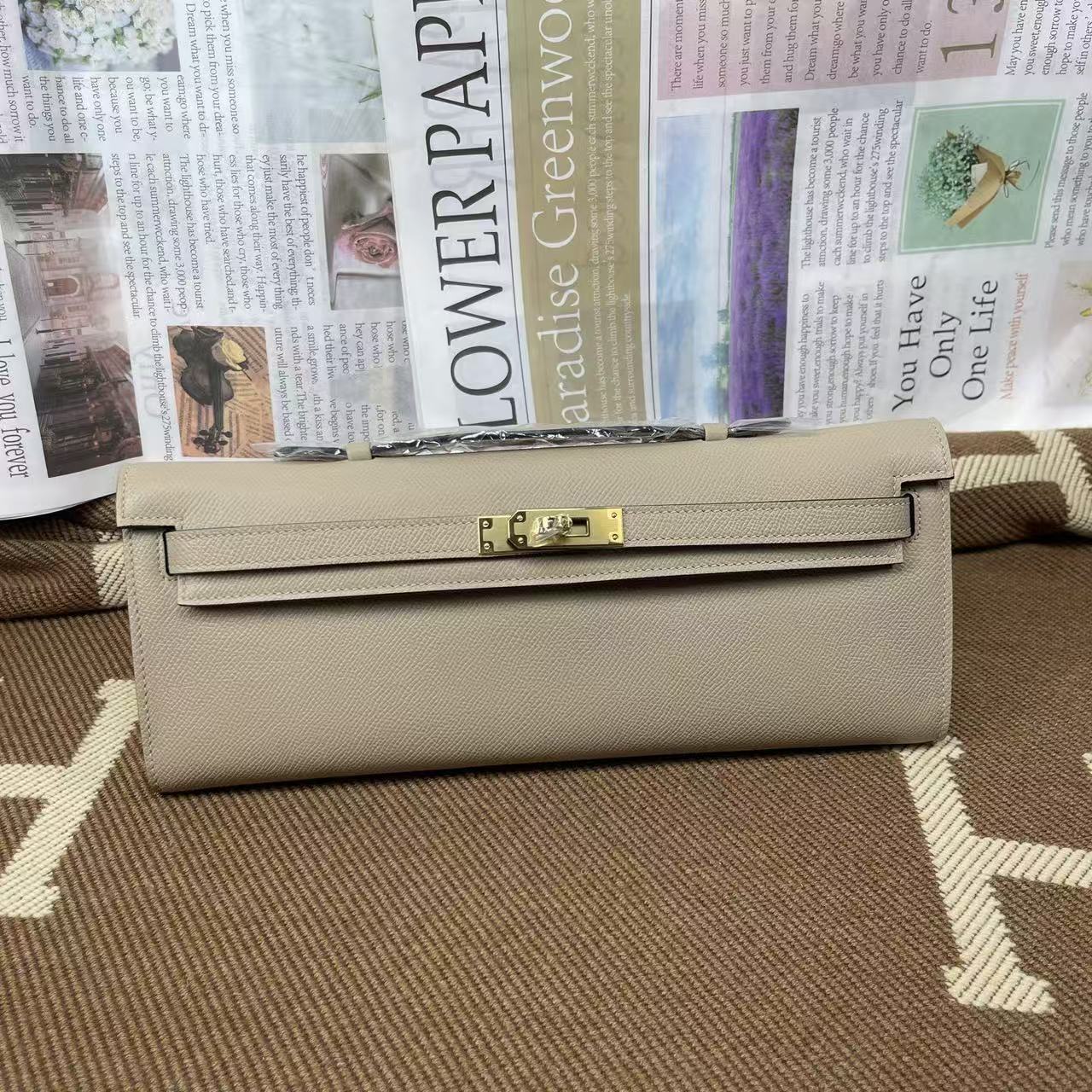 HM Kelly Cut 31 Crimson Beige Epsom Leather Gold Hardware