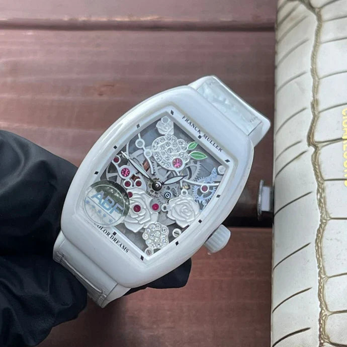 Franck Muller Vanguard 32mm Multicolor Flower Dial White Crocodial Leather