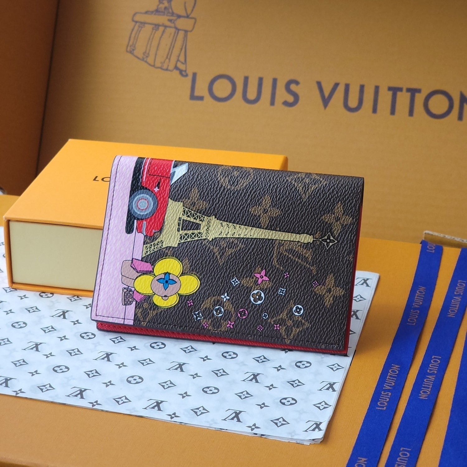LV Passport Cover Red Monogram Vivienne Paris Lining