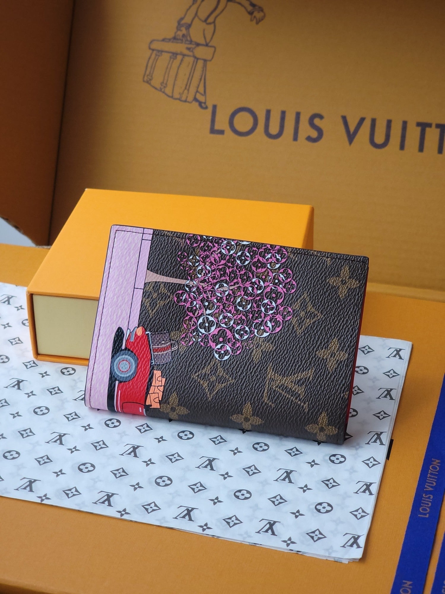 LV Passport Cover Red Monogram Vivienne Paris Lining