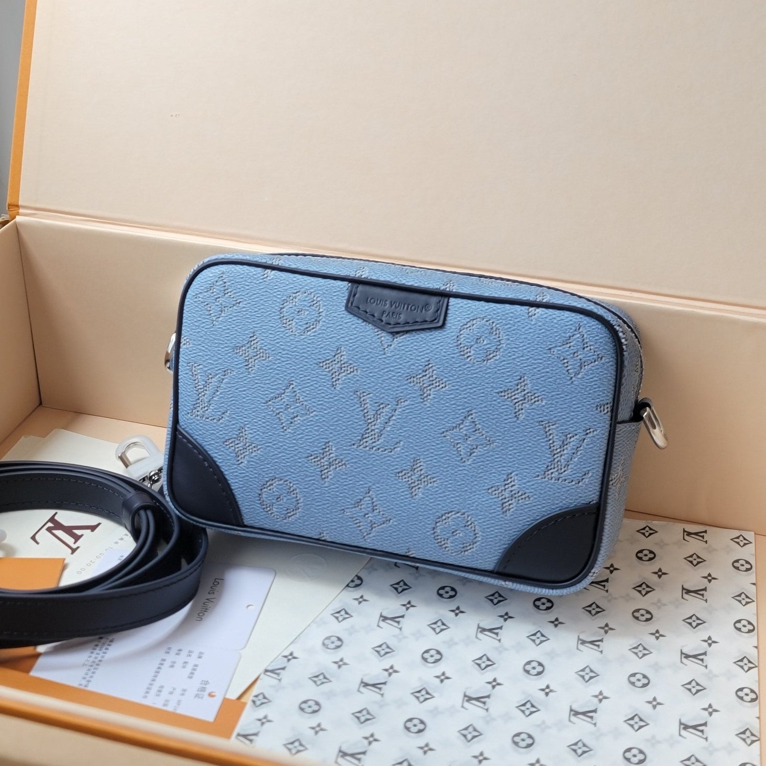 LV Trocadéro Wearable Wallet Light Blue Monogram Canvas Cowhide