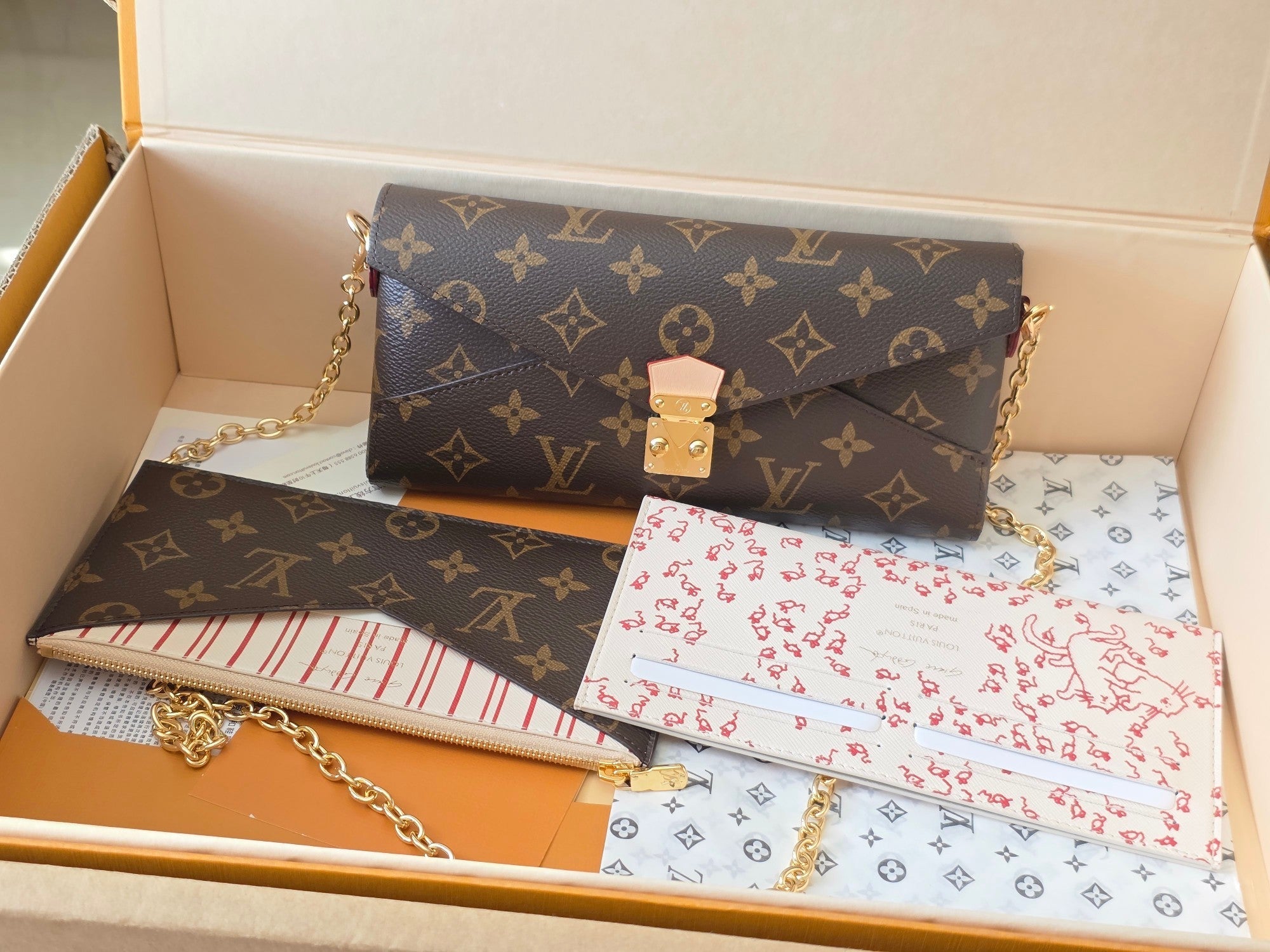 LV Kirigami Organizer On Chain Beige Monogram Canvas