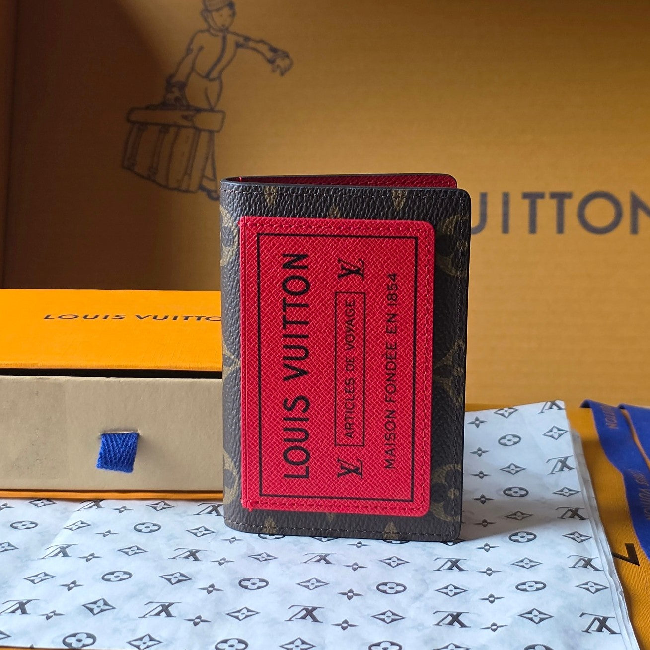 LV M25835 Bifold Organizer Brown Red Monogram Rouge Sari