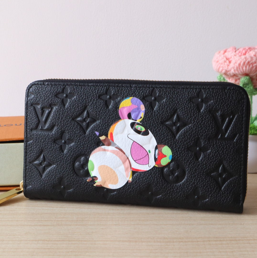 LV × TM Zippy Wallet Panda Black Monogram-embossed Cowhide