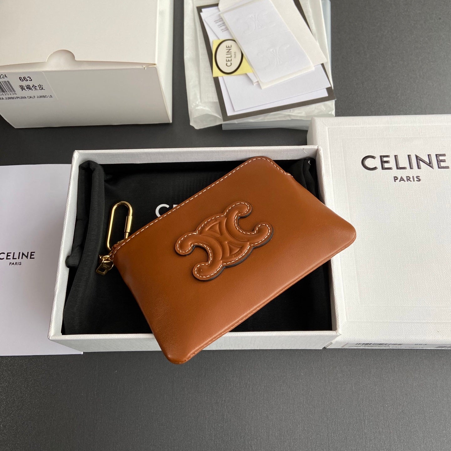 TRIOMPHE Coin Purse Cuir Tan Calfskin