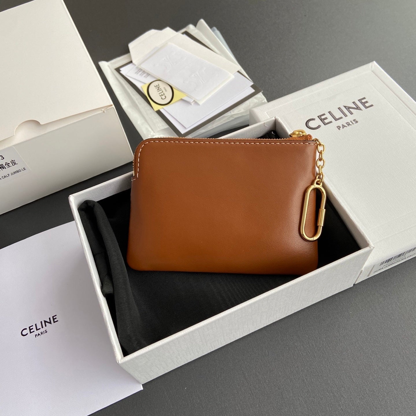 TRIOMPHE Coin Purse Cuir Tan Calfskin